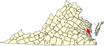 Map of Virginia highlighting Gloucester County